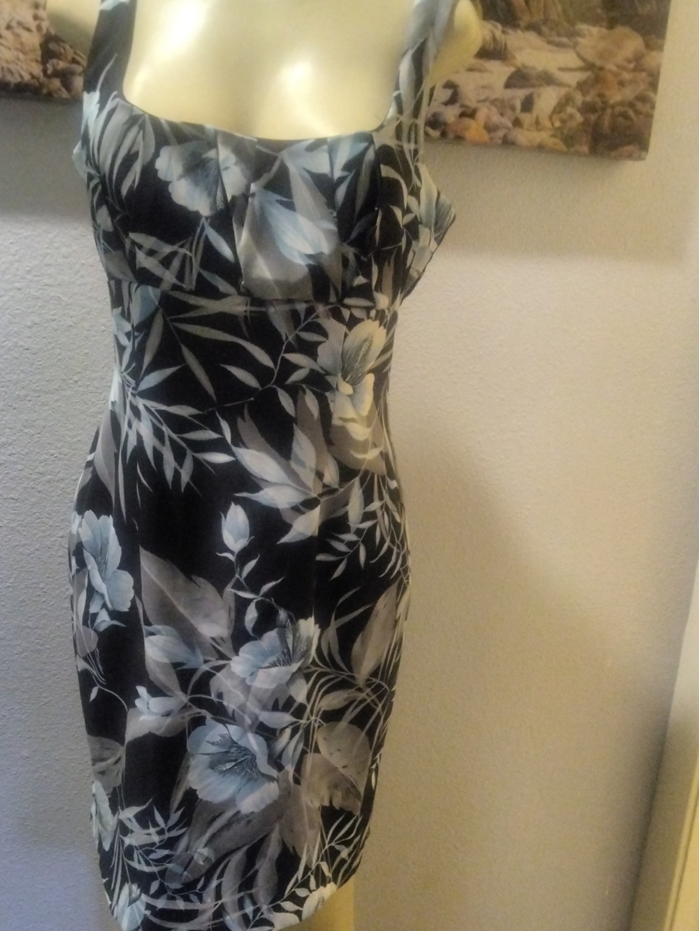 connected apparel Black Floral Sheath Dress with Black Blue Blooms - Picture 1 of 10